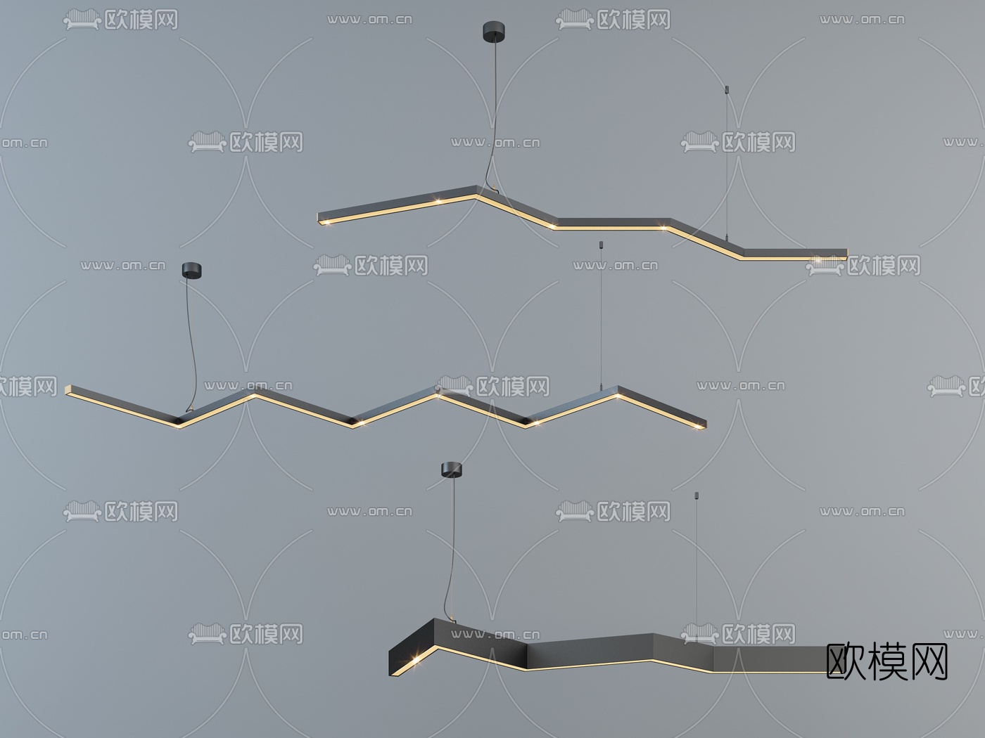 现代简约金属条形吊灯3d模型-免费3dmax模型库-欧模网