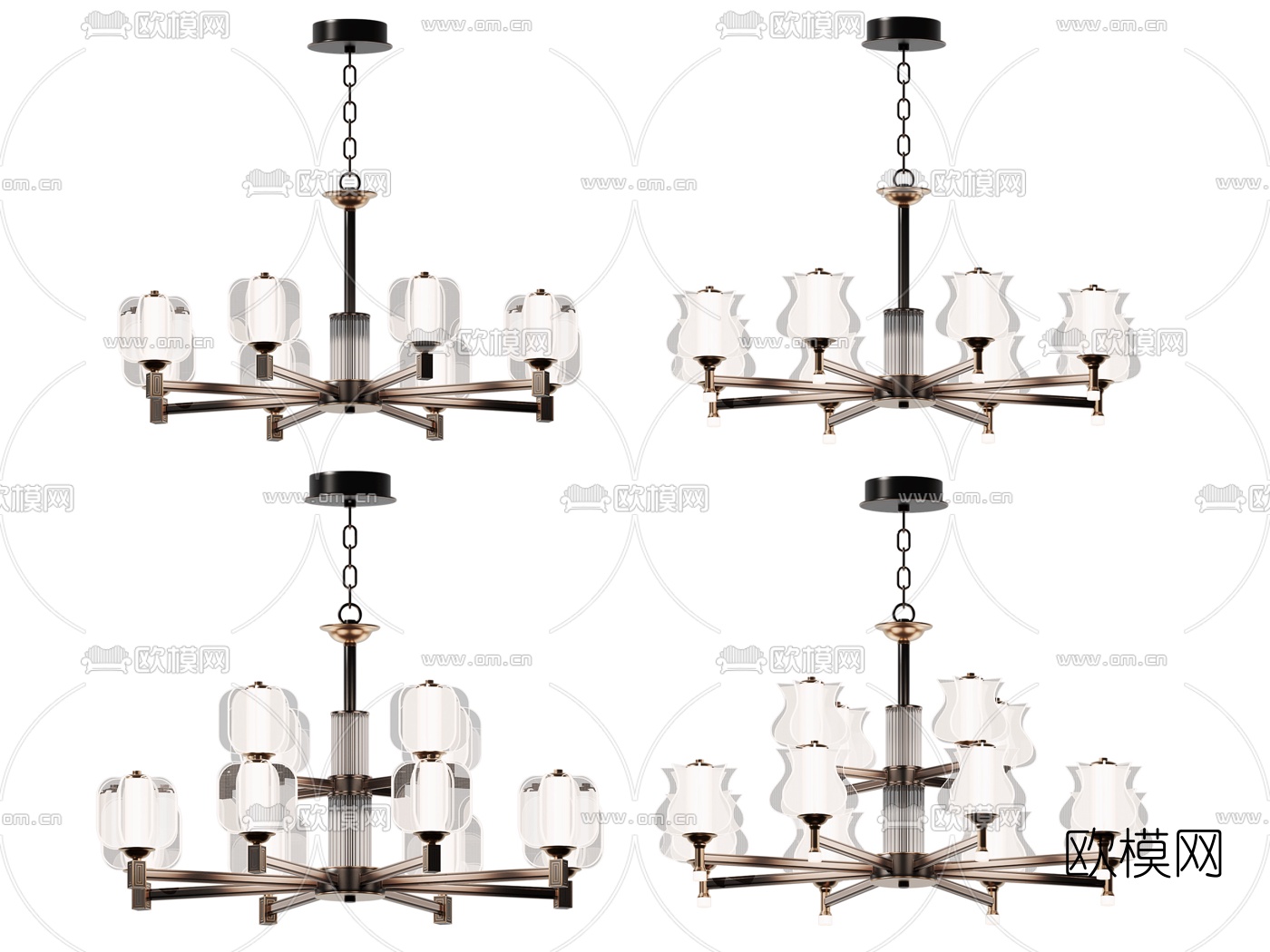 新中式轻奢多头吊灯3d模型下载