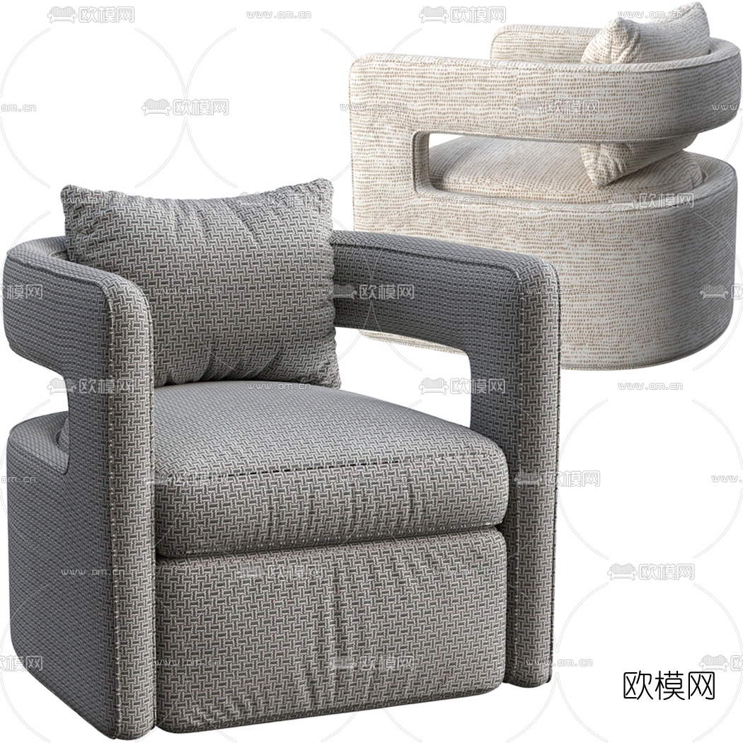 现代布艺单人沙发3d模型下载（渲染图1）