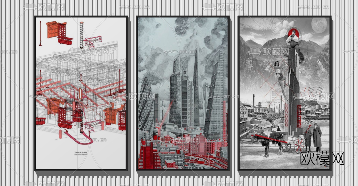 工业风建筑装饰画su模型下载