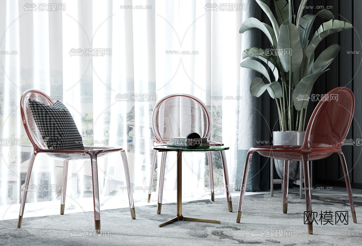 现代轻奢休闲椅su模型下载（渲染图1）