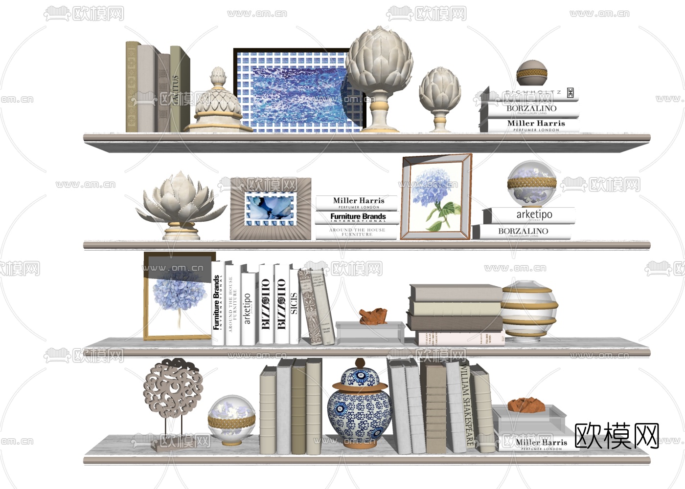 欧式书籍摆件组合su模型下载