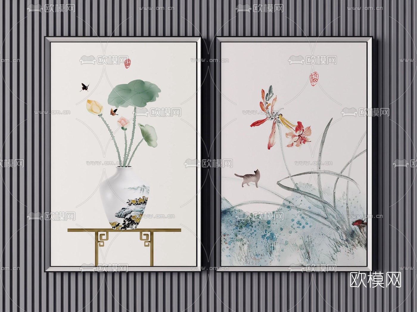 新中式装饰挂画3d模型