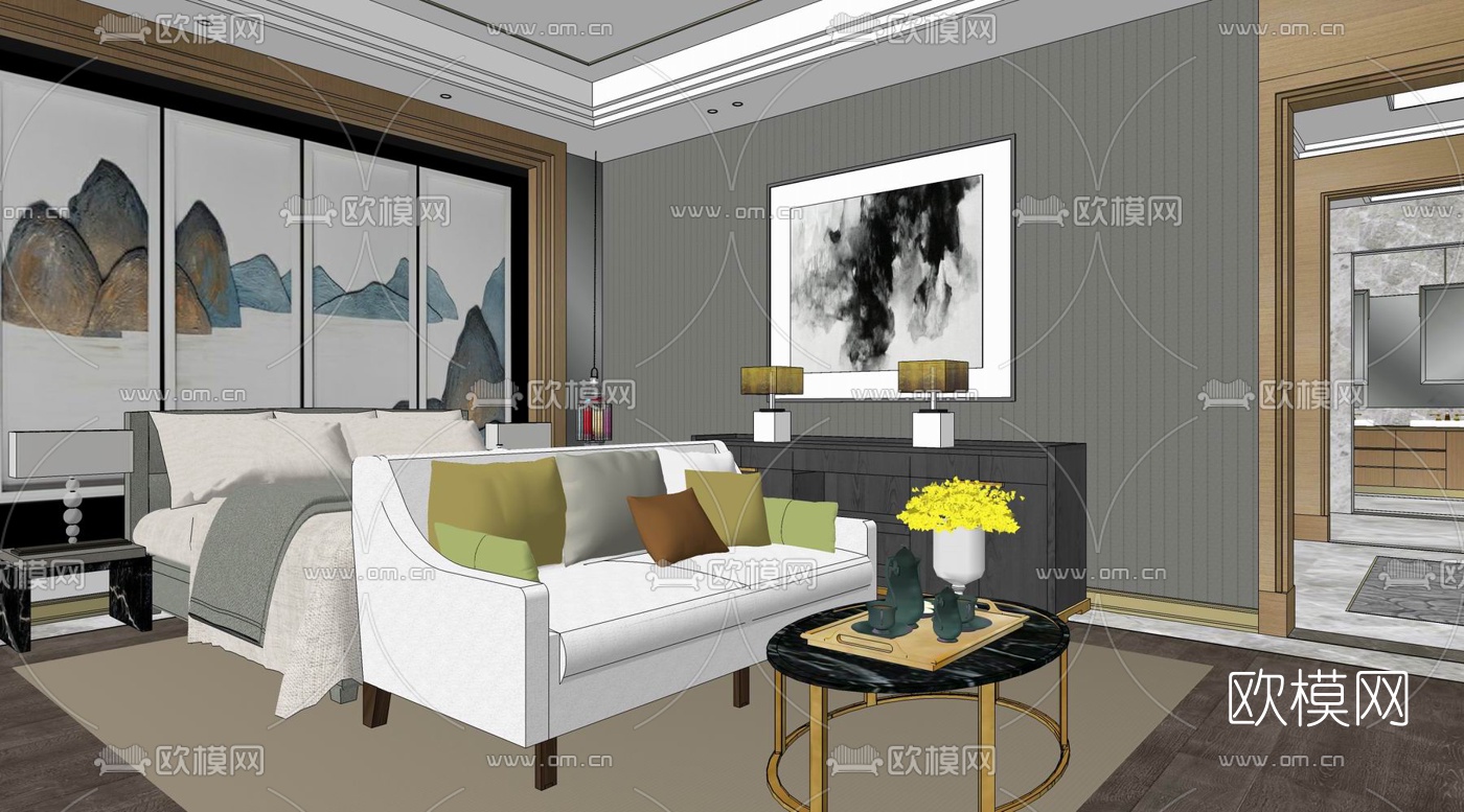 新中式客餐厅su模型下载（渲染图15）