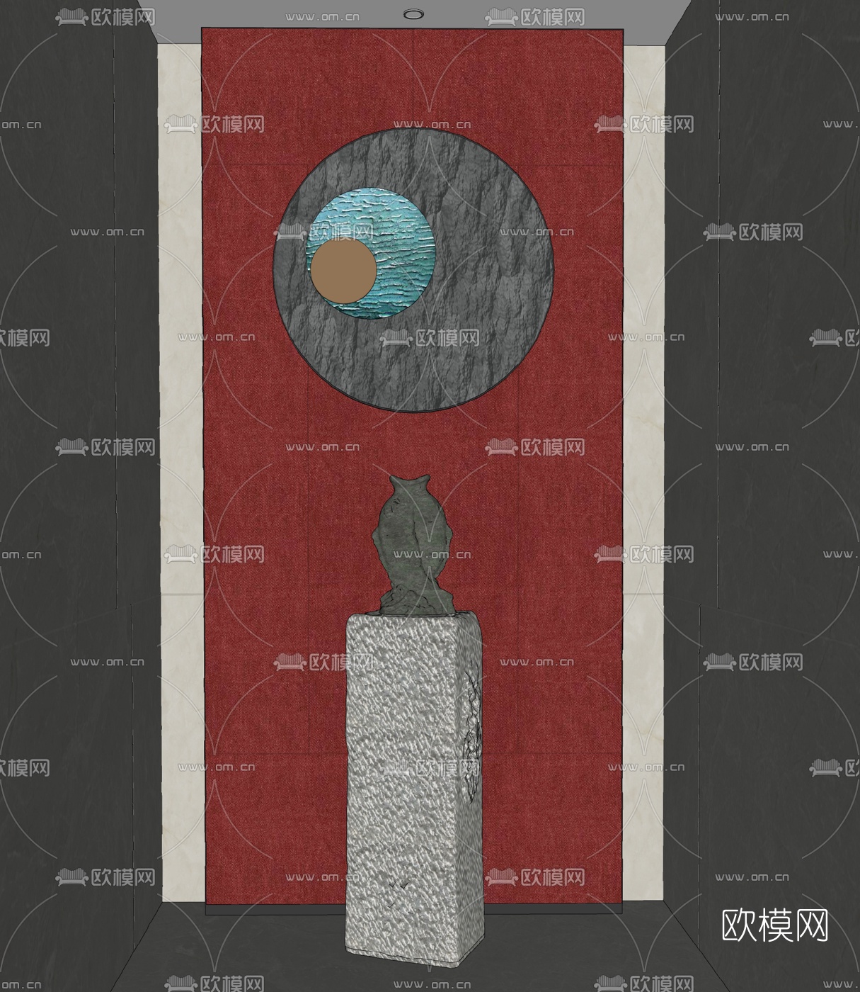 新中式雕塑摆件su模型下载