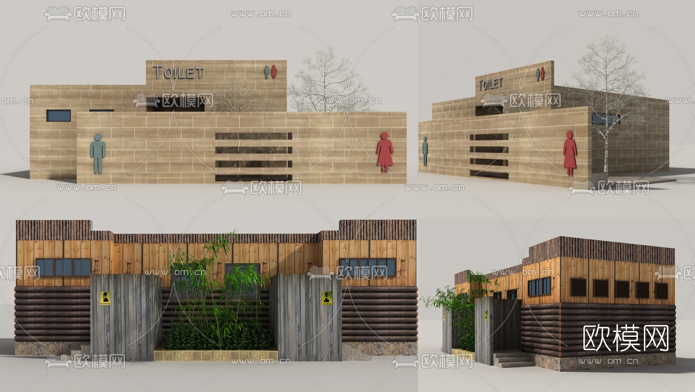 现代户外公共厕所建筑外观3d模型下载