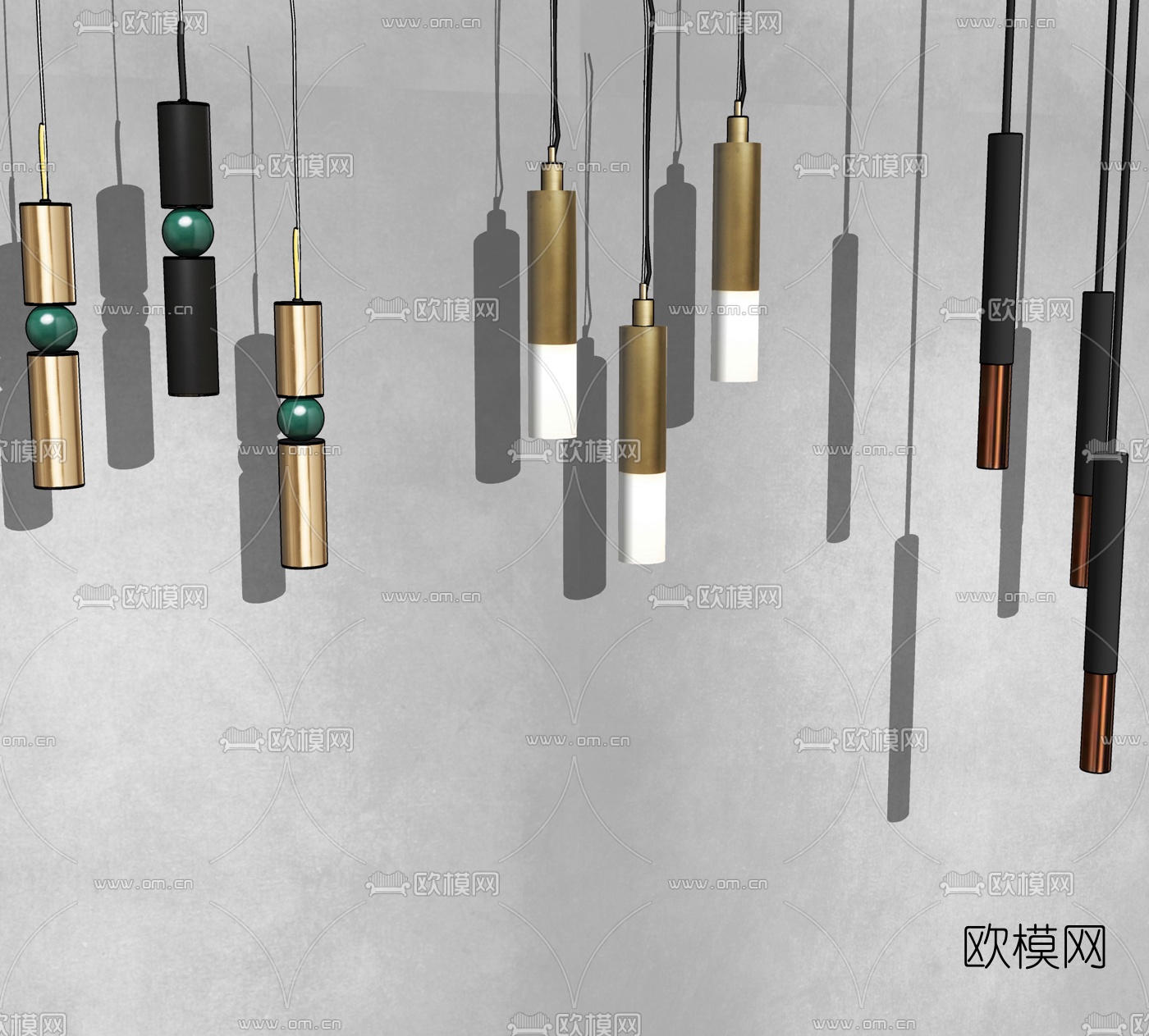 现代直筒吊灯su模型下载（渲染图2）