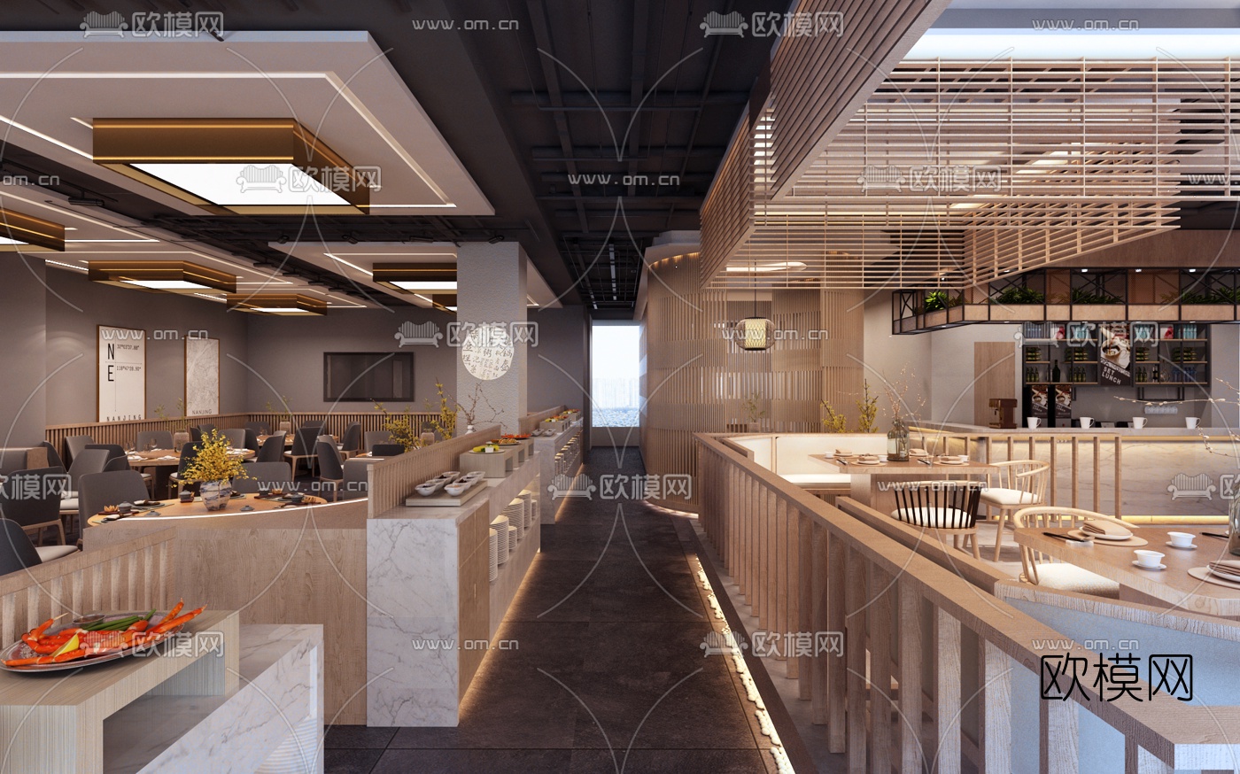现代轻奢中餐厅3D模型