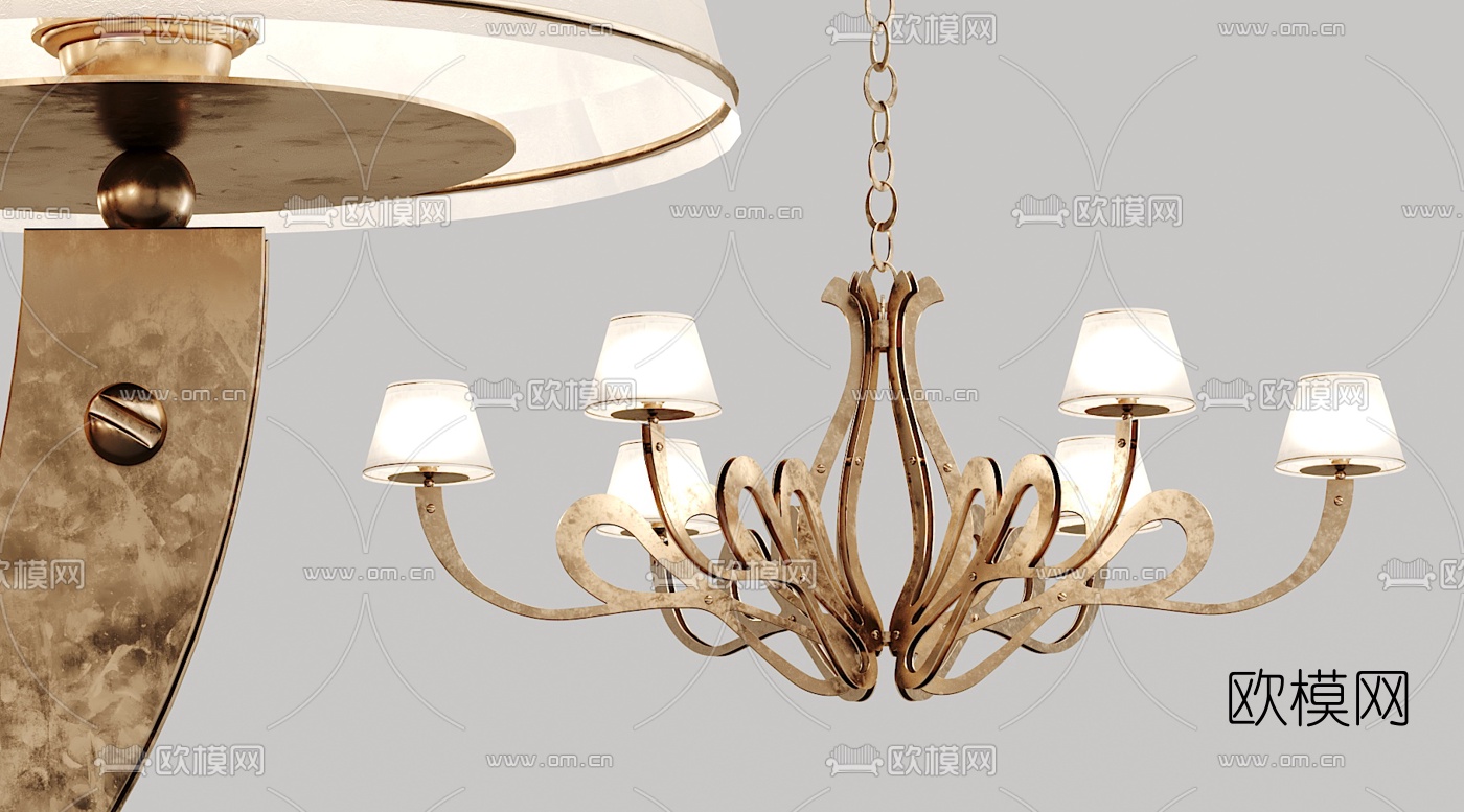 简欧金属多头吊灯3d模型下载