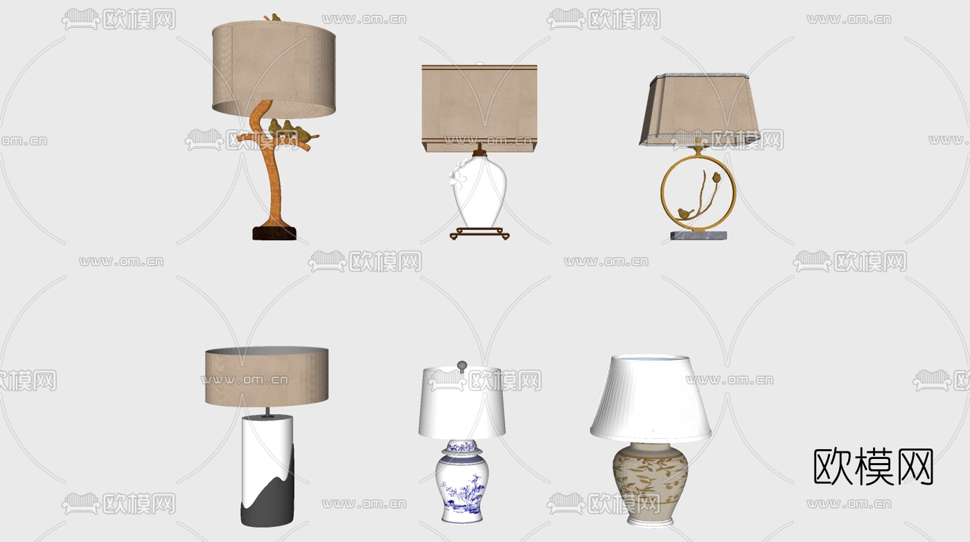 新中式陶瓷台灯组合su模型下载