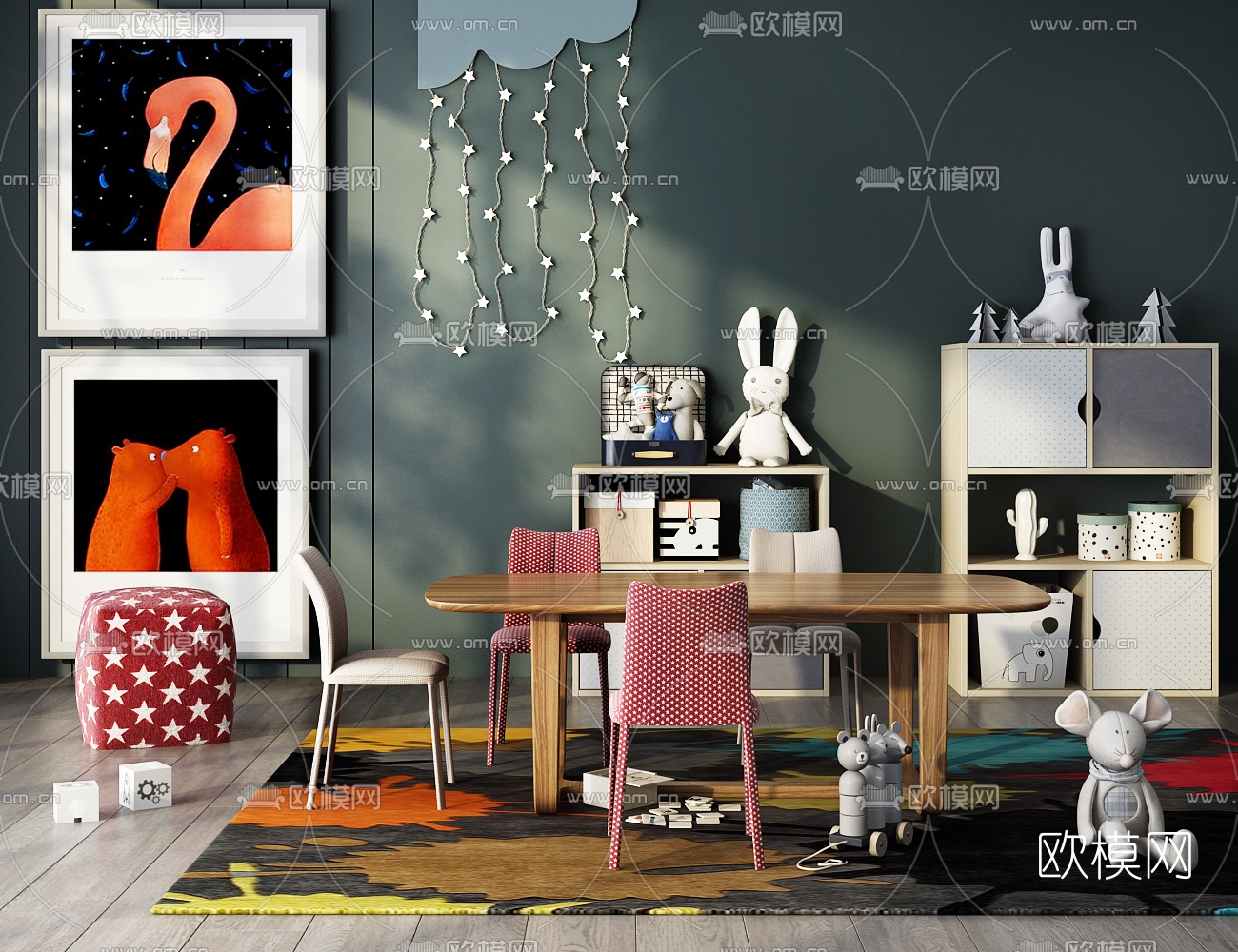 现代儿童桌椅组合3d模型下载