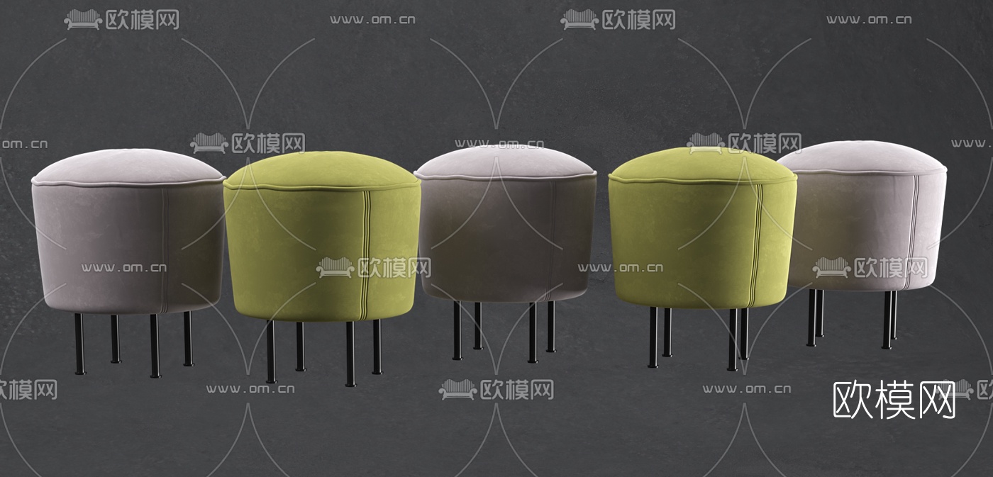 现代绒布凳子组合模型下载（渲染图2）