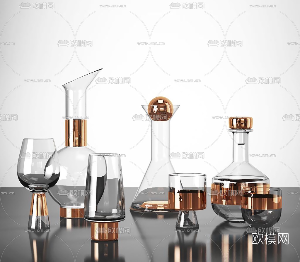 现代玻璃器皿组合3d模型下载