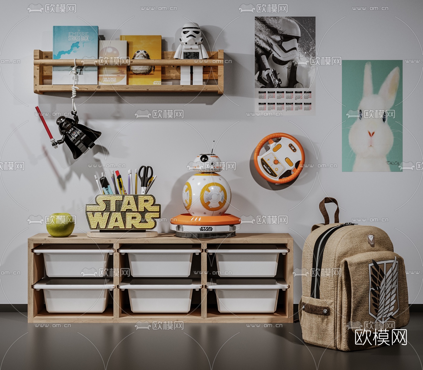现代儿童储物柜玩具组合3d模型