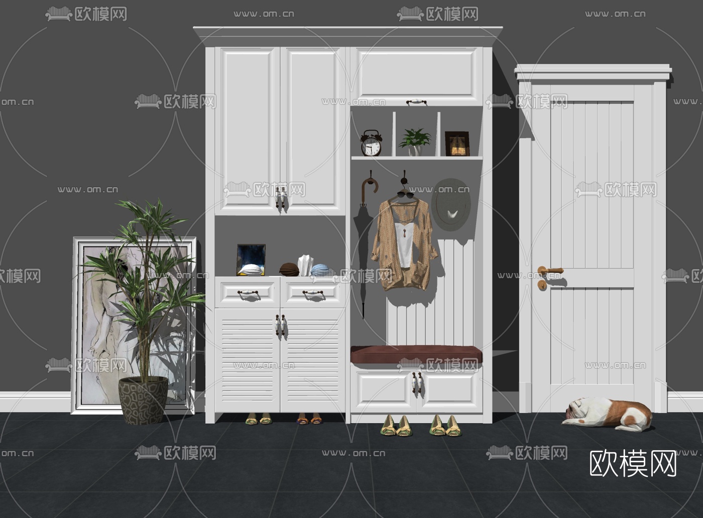简欧实木鞋柜组合su模型下载
