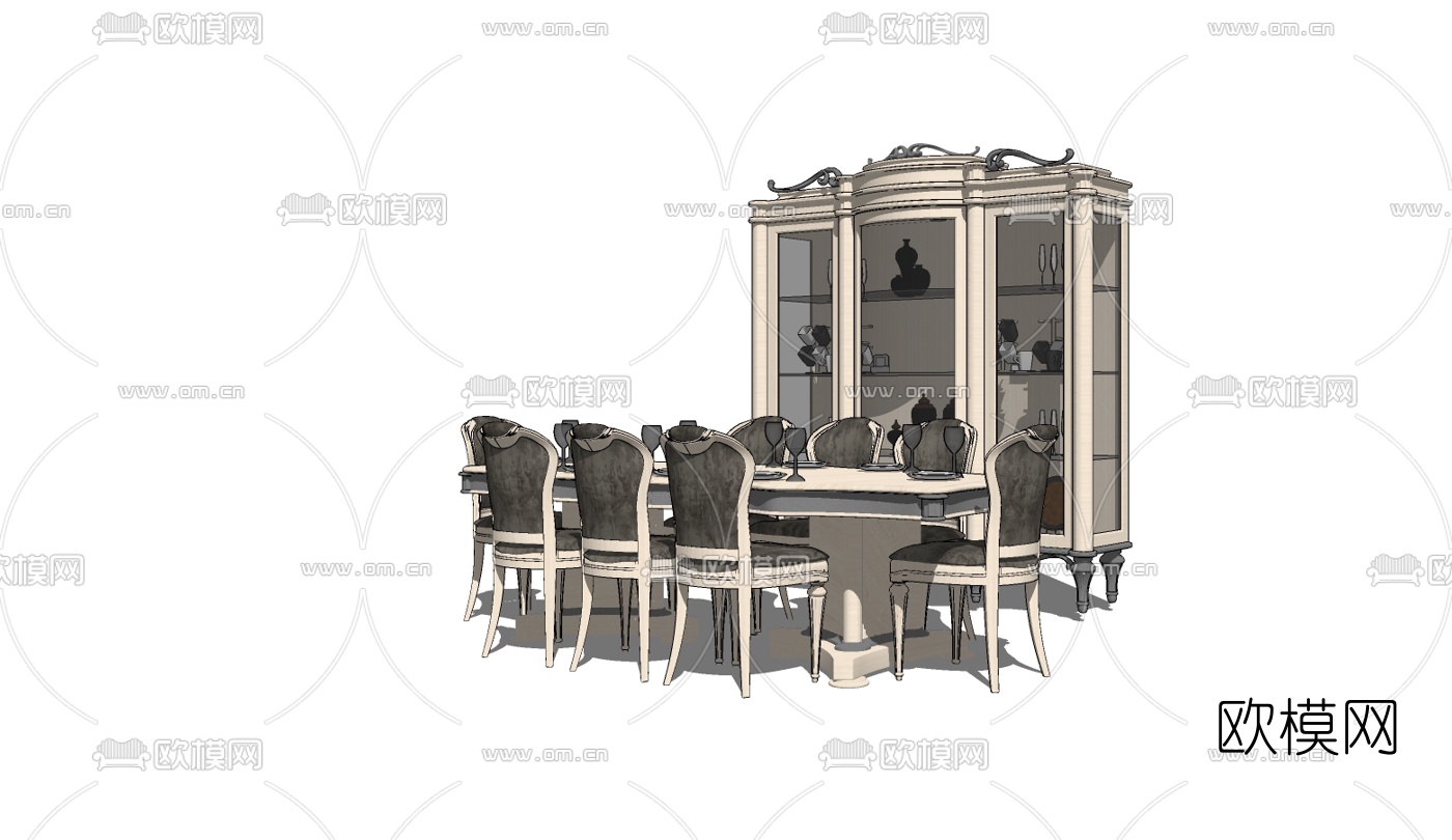 欧式餐桌椅免费su模型下载（渲染图2）