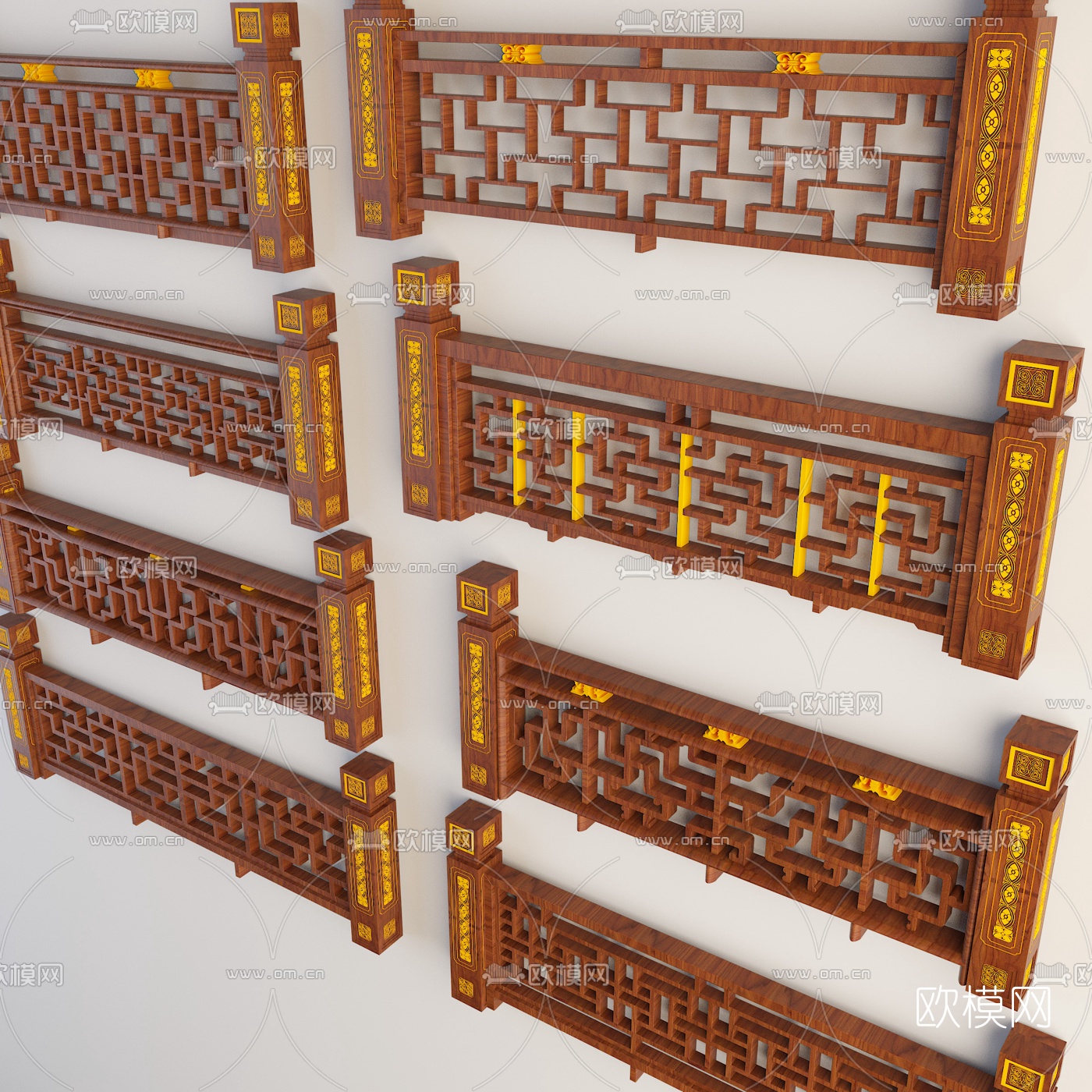 中式實木欄杆護欄3d模型