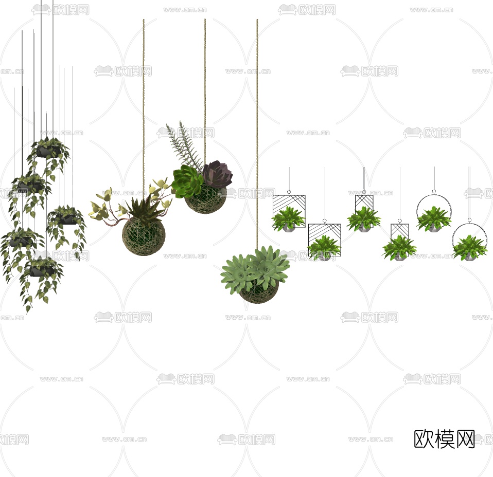  现代时尚吊篮植物盆栽组合su模型