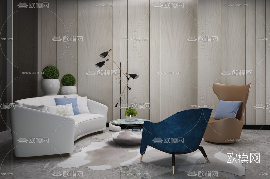 徐树仁设计 现代洽谈区沙发组合3d模型下载