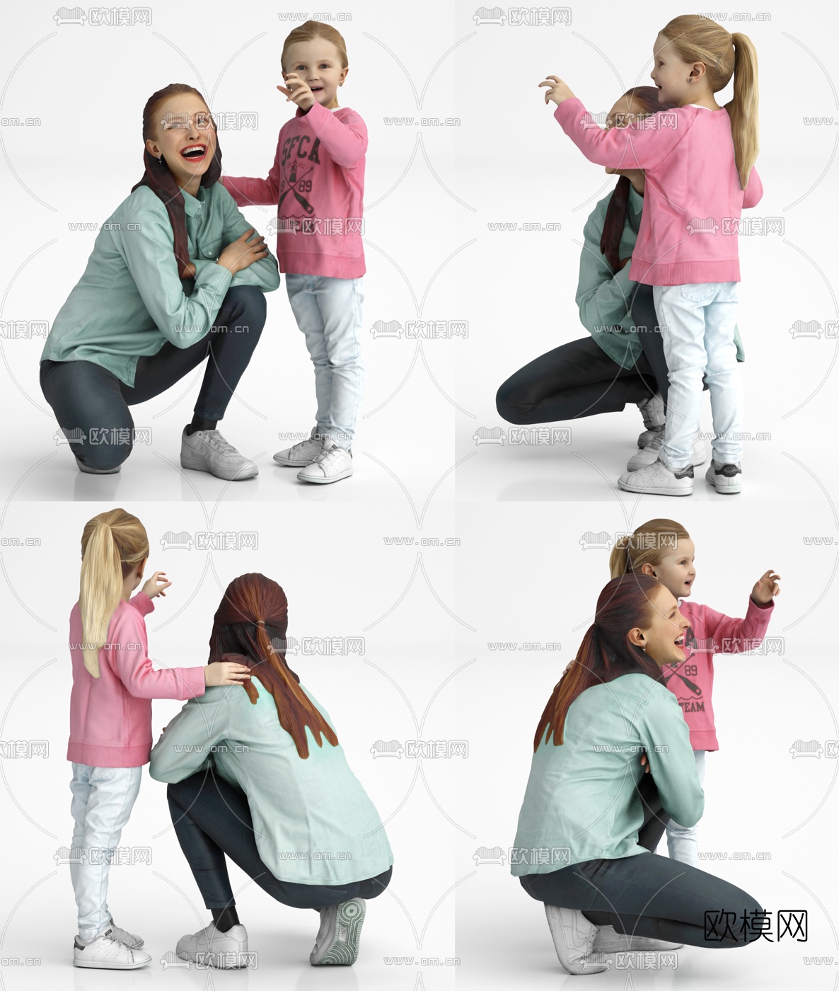 现代母女人物3d模型