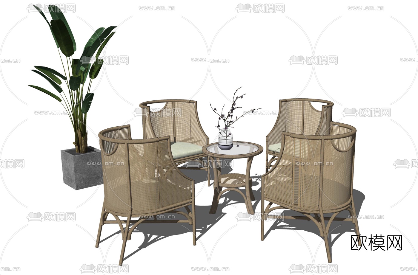 新中式休闲椅su模型下载