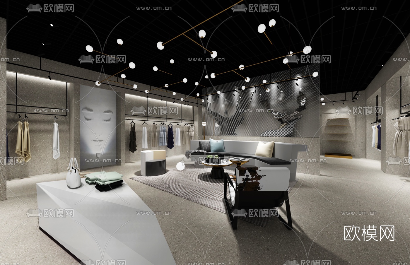 工业风女士服装店3D模型下载（渲染图2）