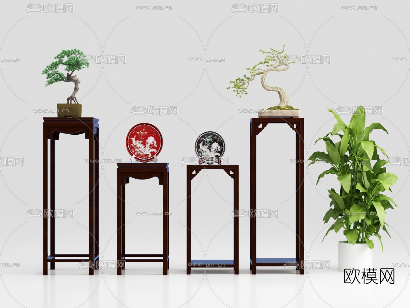 中式花架盆栽装饰架3d模型下载