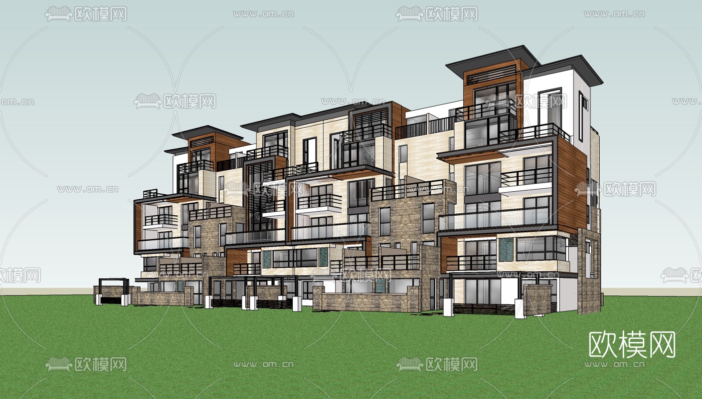 现代公寓楼su模型下载（渲染图1）