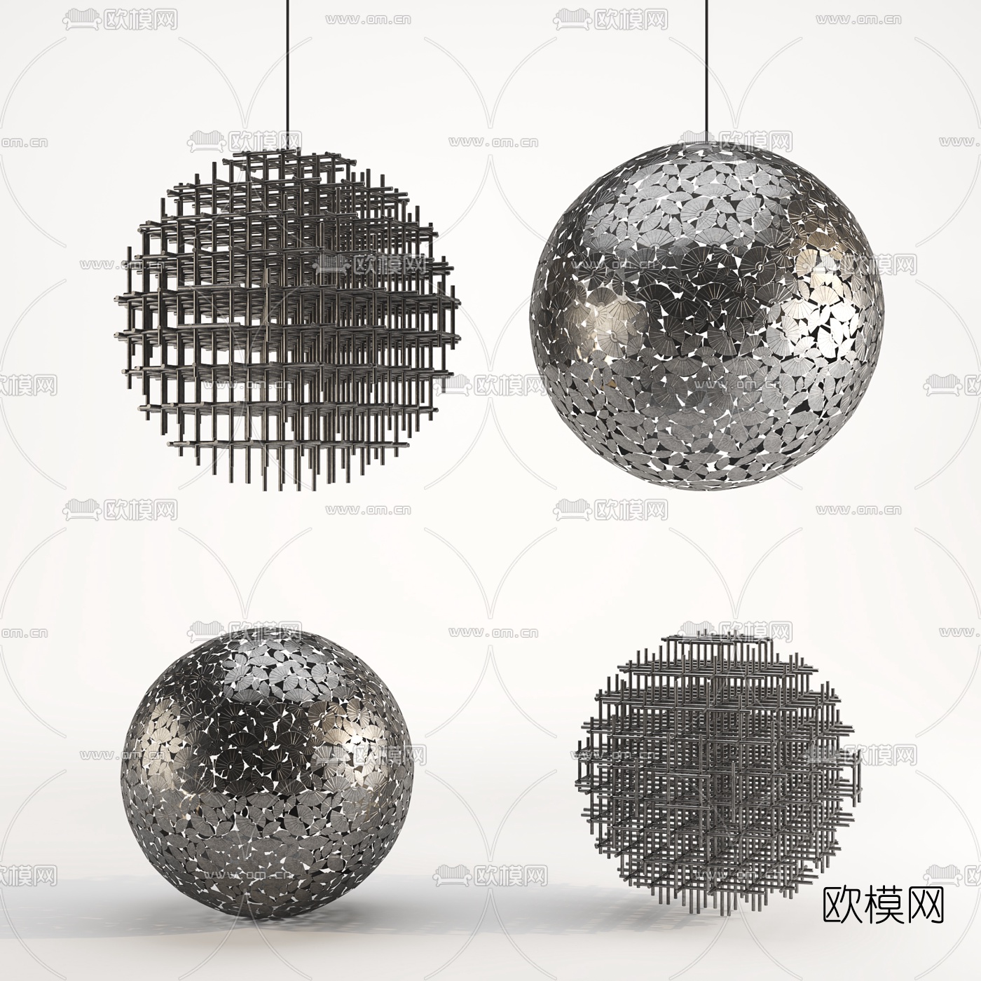 工业风球形创意艺术吊灯3d模型下载（渲染图1）