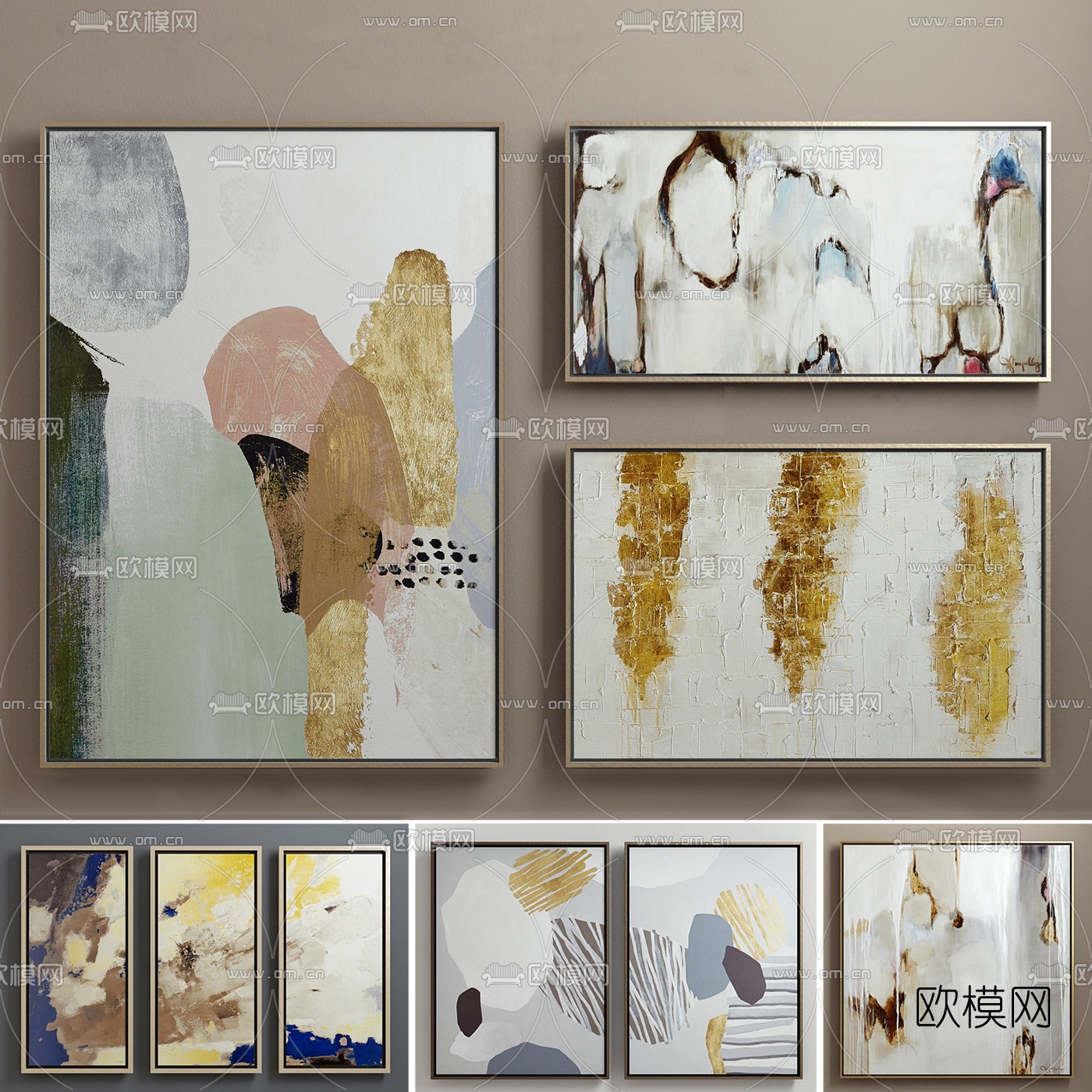 现代手绘装饰画组合3D模型