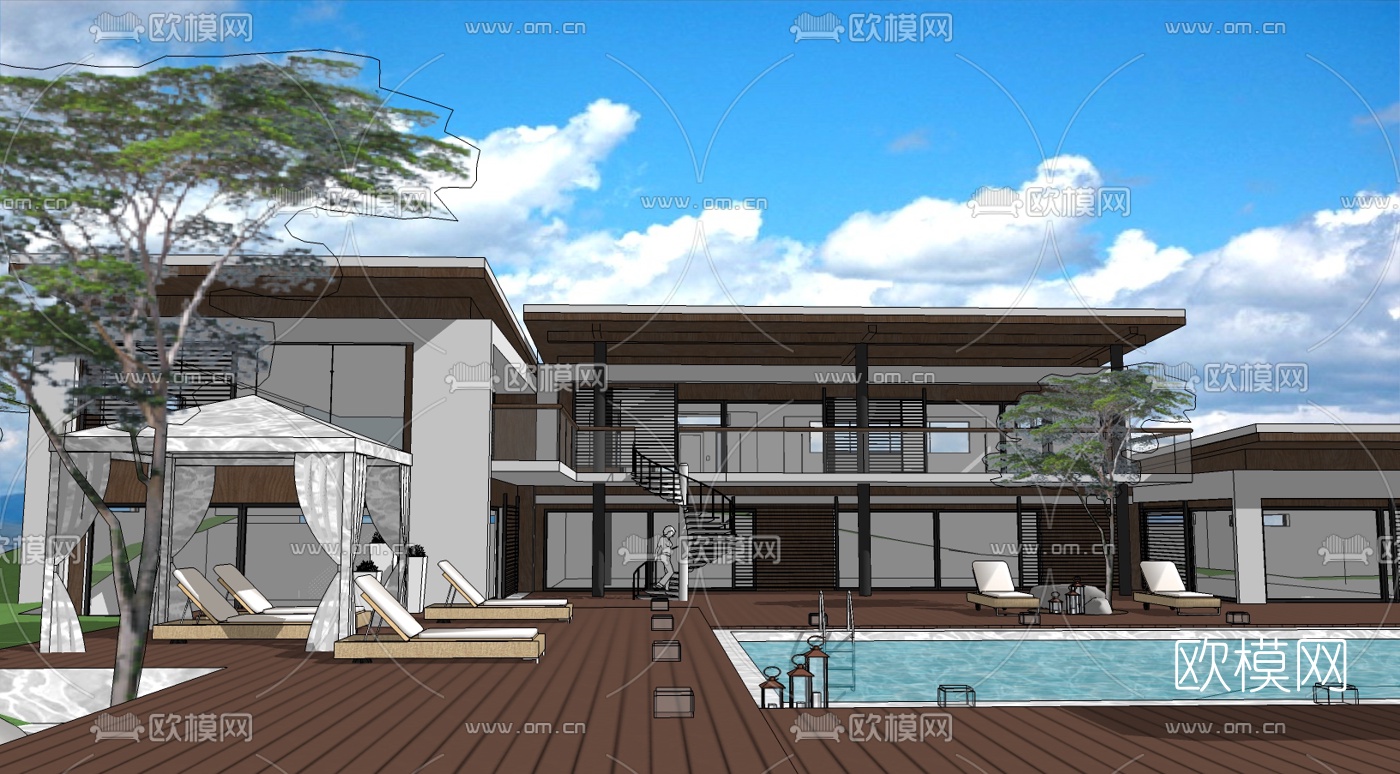 现代别墅免费su模型下载