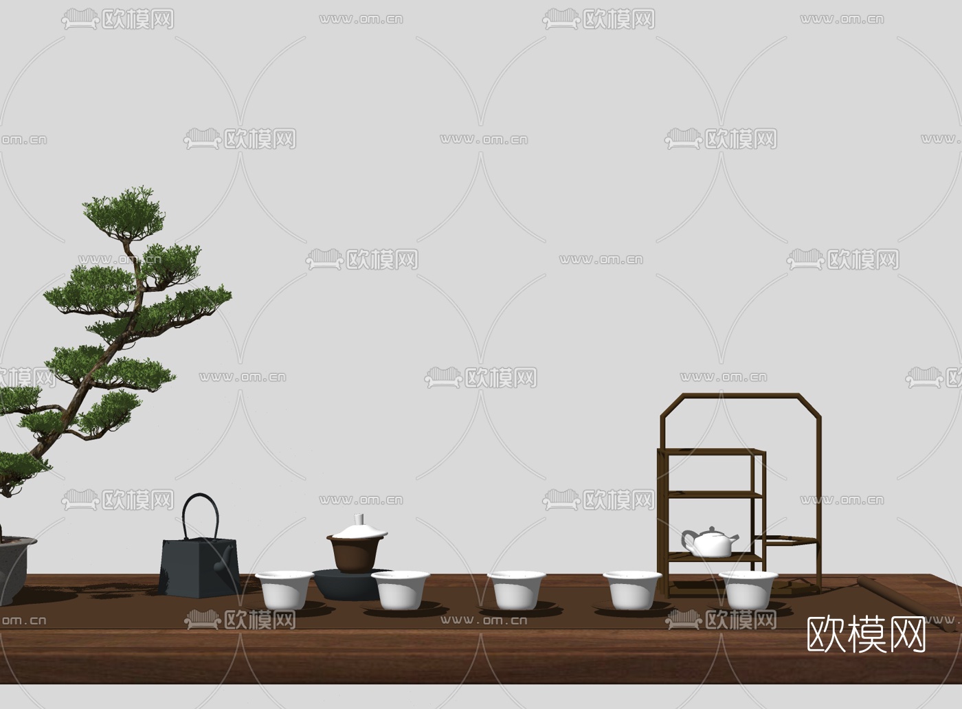 新中式茶具茶壶su模型下载