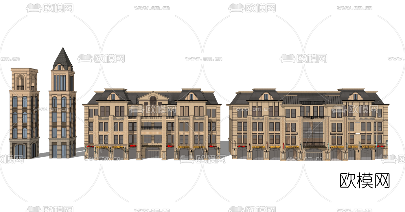 法式商业建筑外观su模型下载