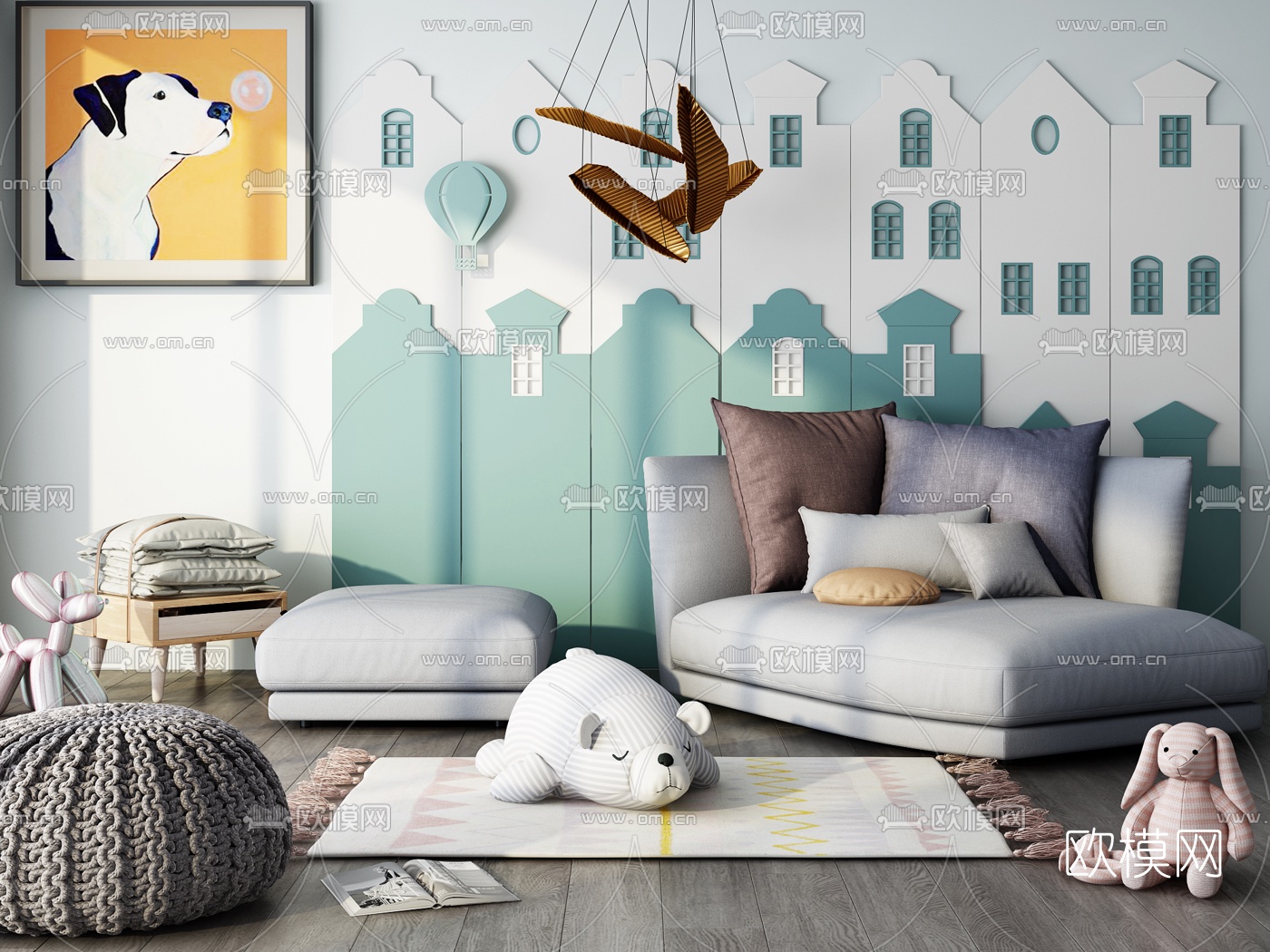 北欧儿童沙发组合3d模型下载