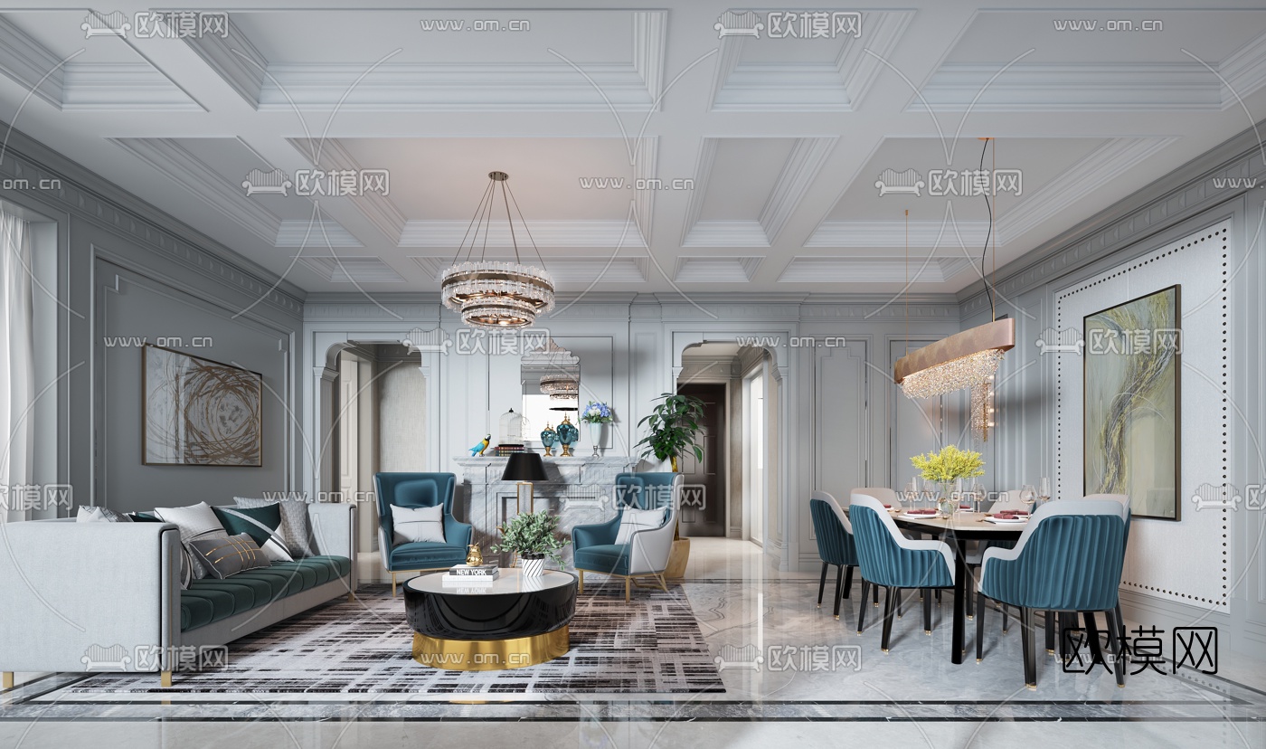 后现代客厅餐厅3d模型