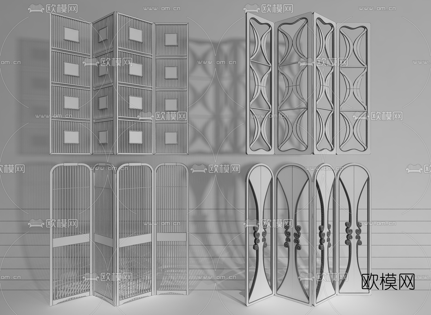 东南亚实木屏风隔断3d模型下载（渲染图2）