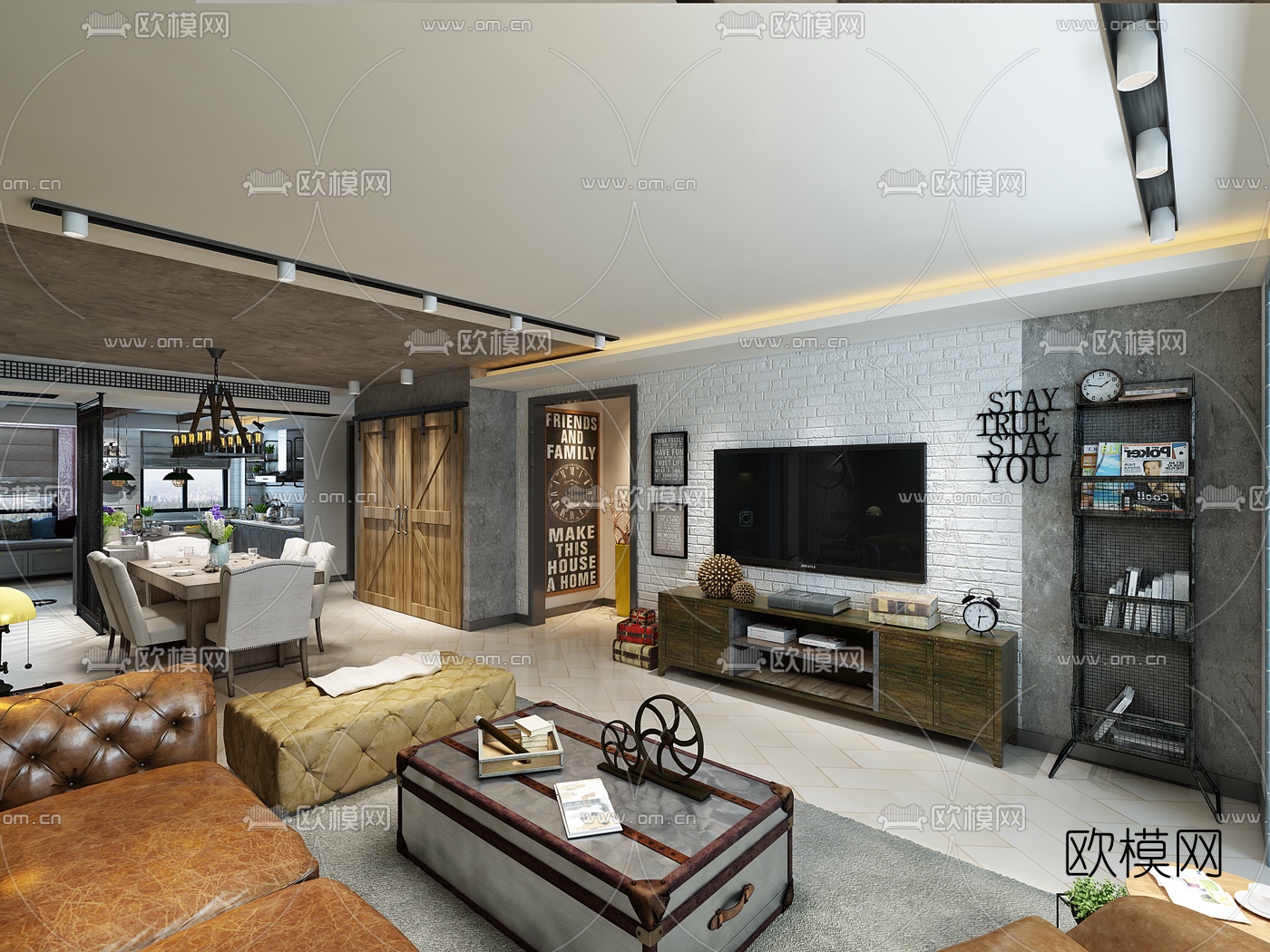 工业风客厅餐厅厨房3D模型