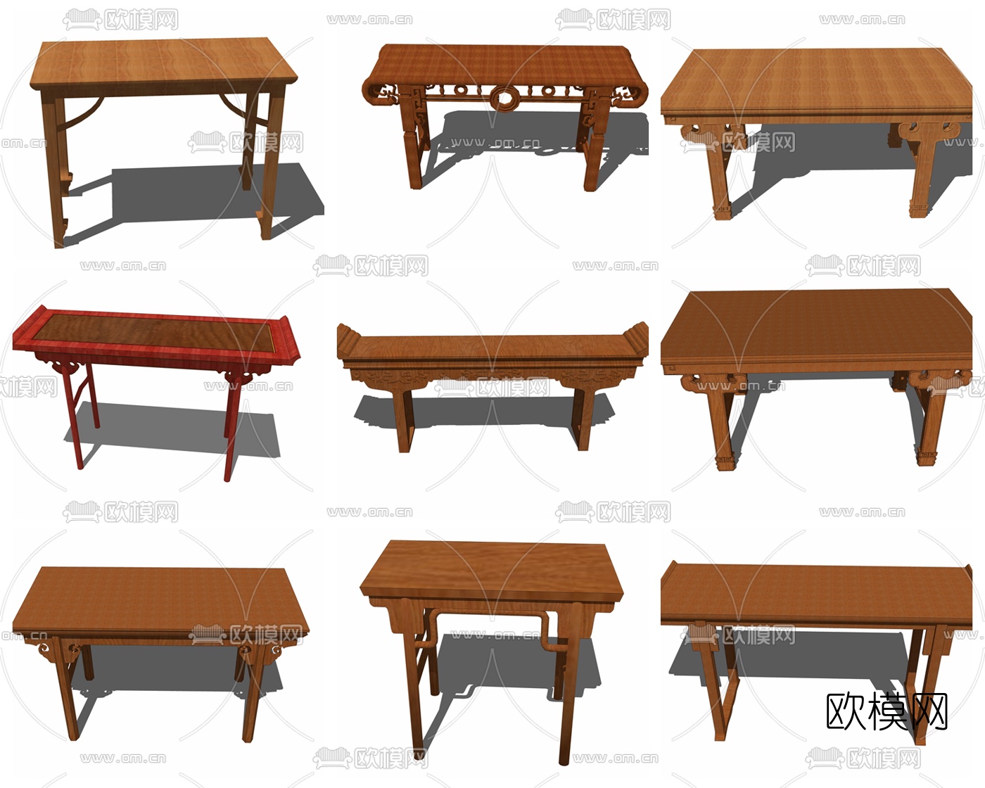 中式实木端景条案组合su模型下载