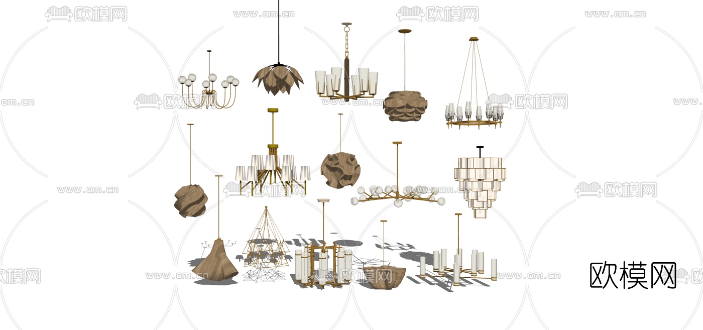 现代金属吊灯组合su模型下载（渲染图1）