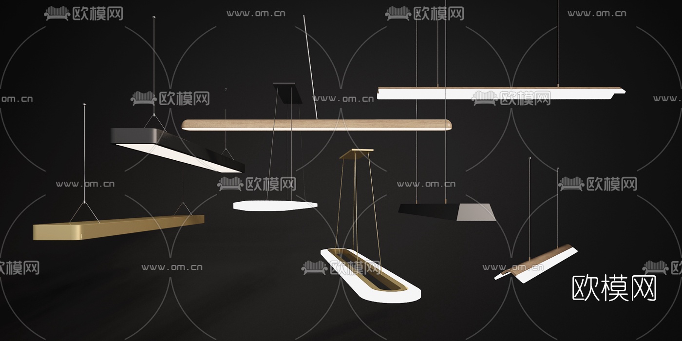 现代办公条形吊灯组合3d模型-免费3dmax模型库-欧模网