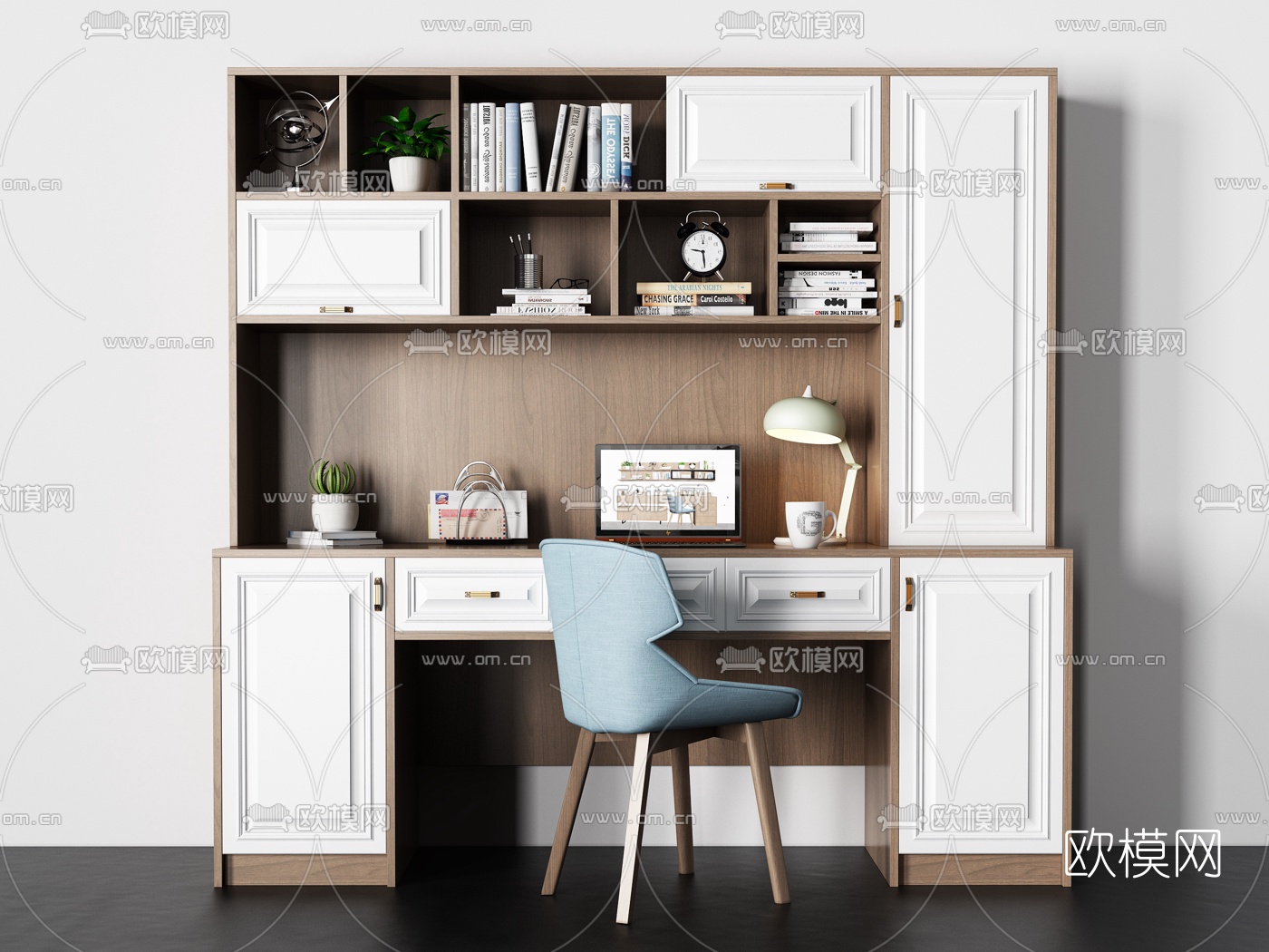 北欧实木书桌3d模型下载