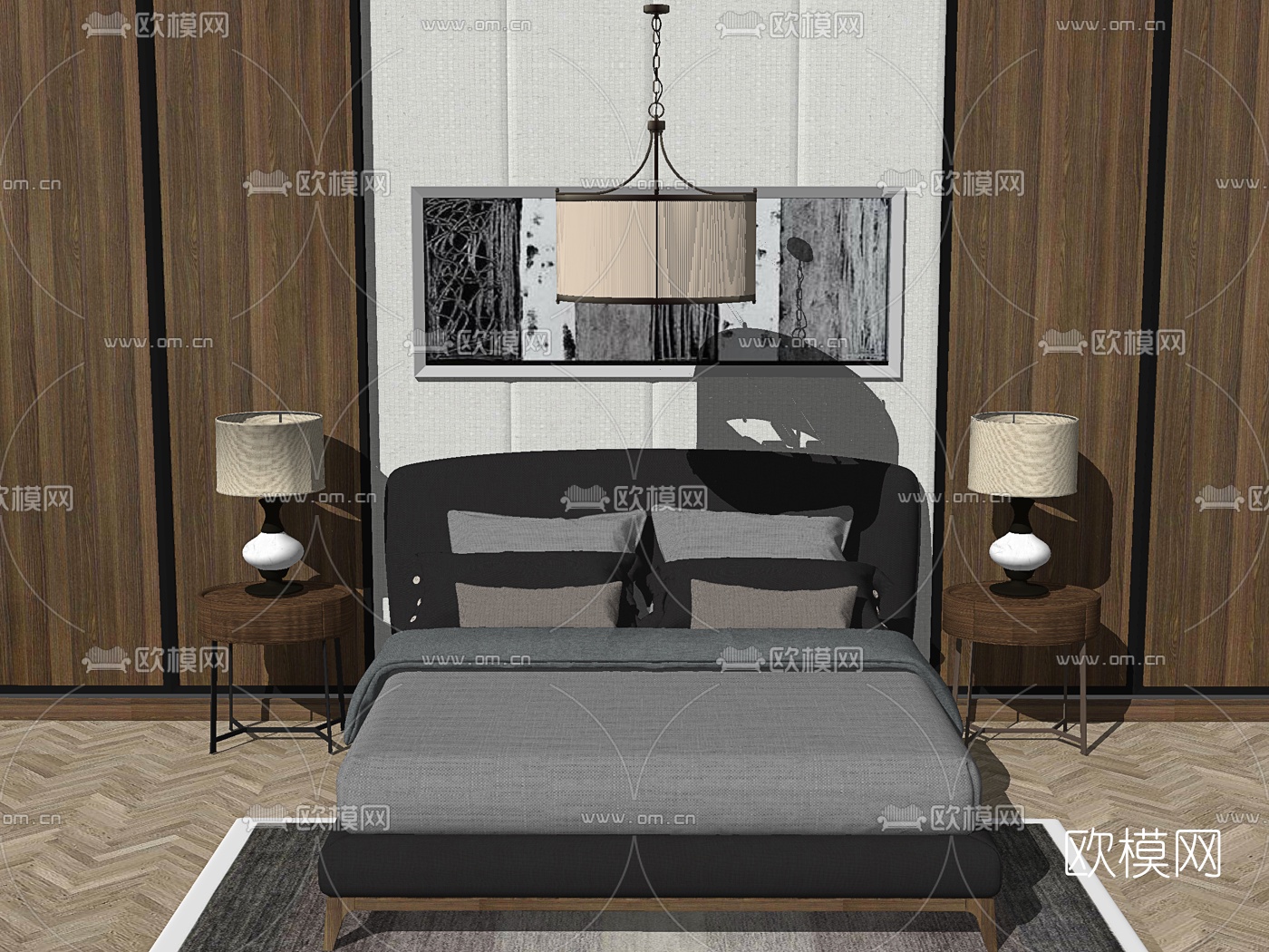 北欧双人床su模型下载