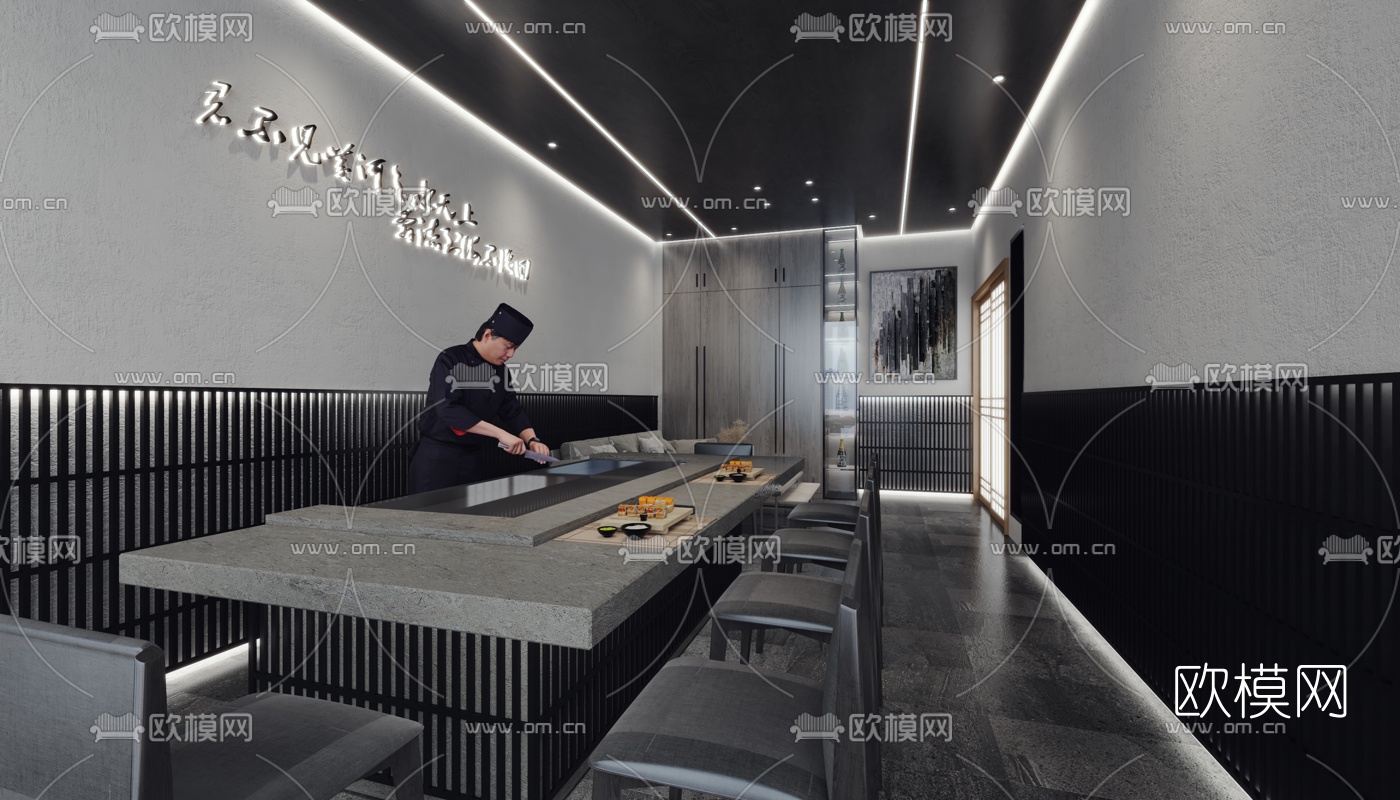 日式铁板烧料理餐厅3d模型下载_ID10087506_3dmax免费模型-欧模网