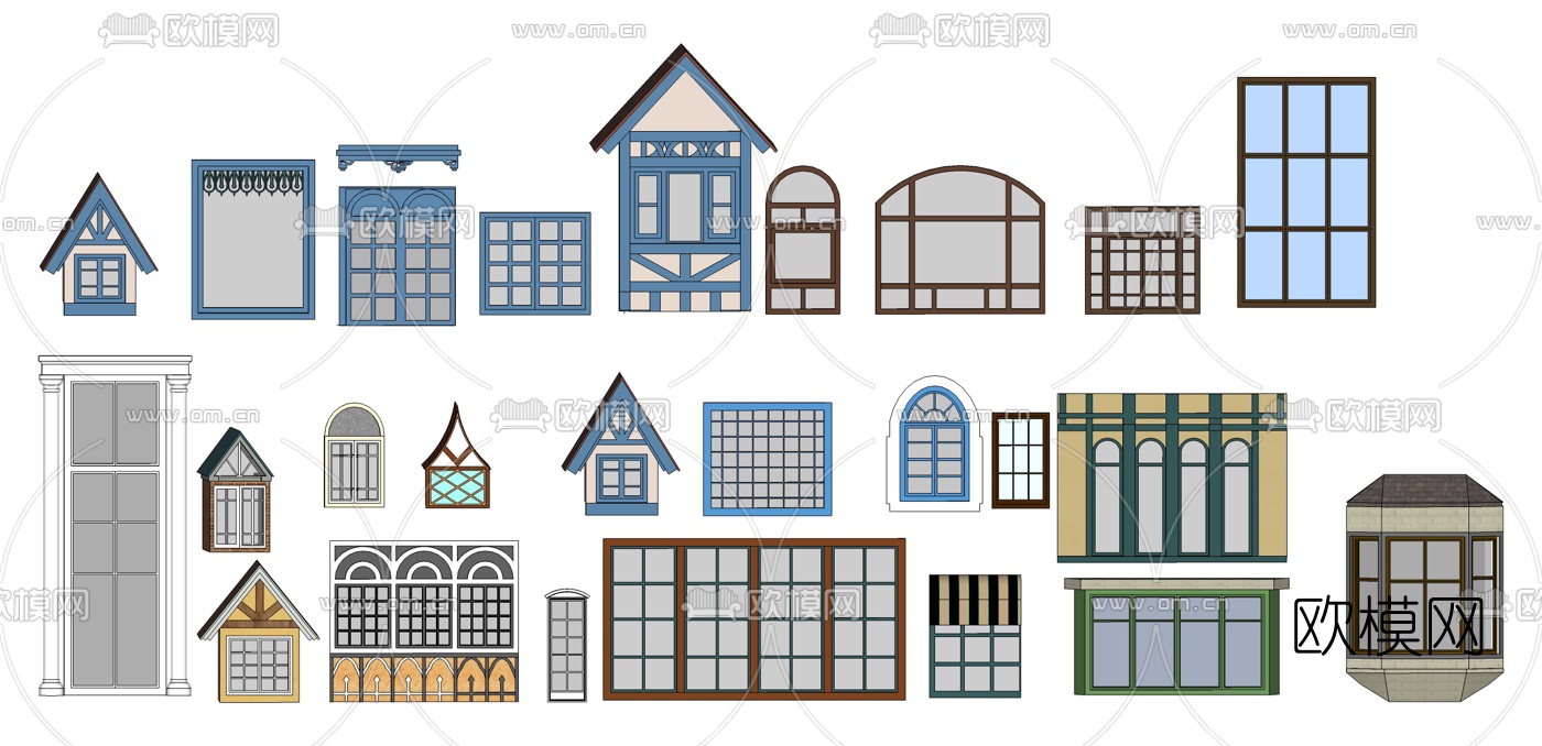欧式窗户窗花组合su模型下载