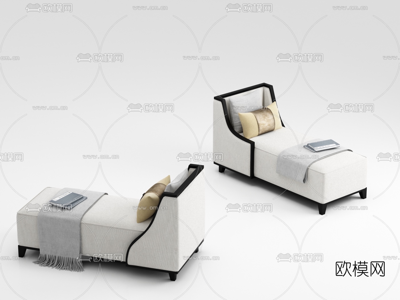 新中式布艺贵妃椅3d模型