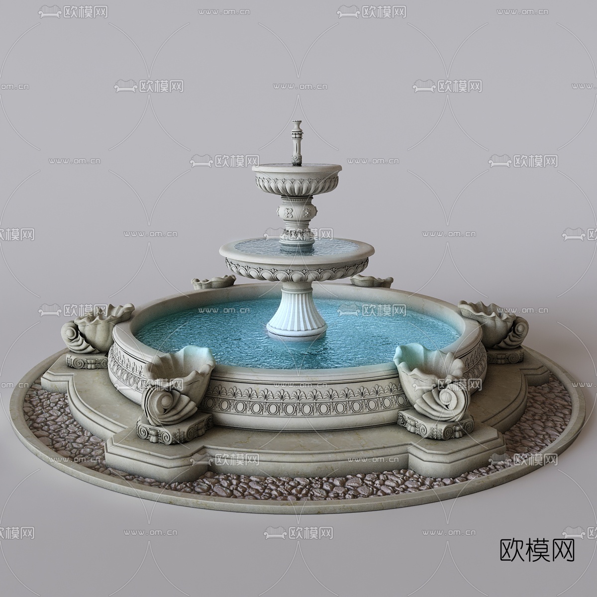 欧式喷泉水景3d模型下载（渲染图2）
