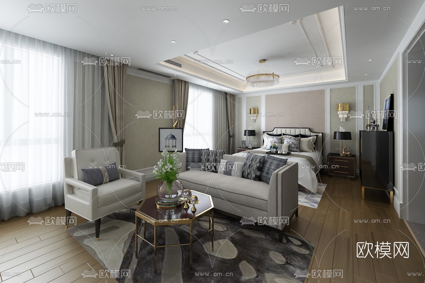 方黄建筑设计 现代卧室主人房3d模型
