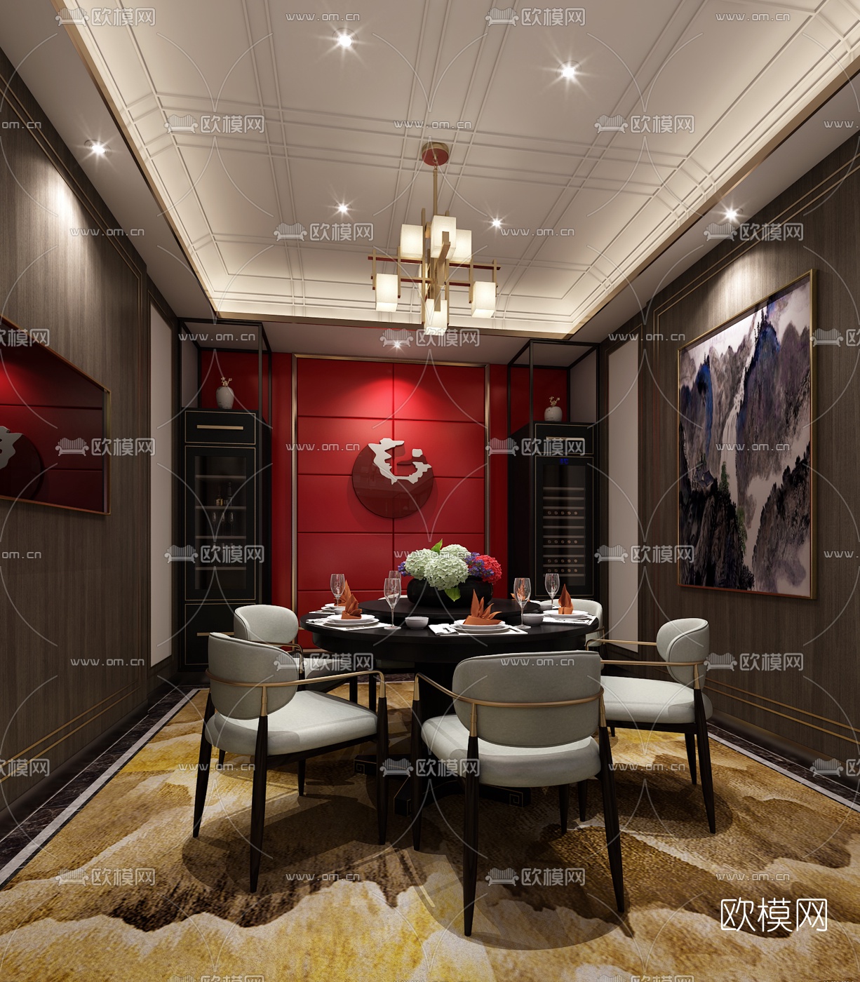 新中式酒楼餐厅包间3d模型