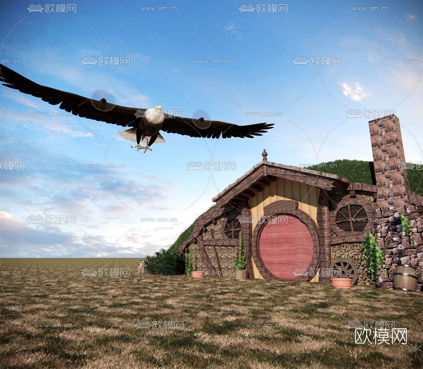 欧式霍比特小屋雄鹰su模型下载（渲染图1）
