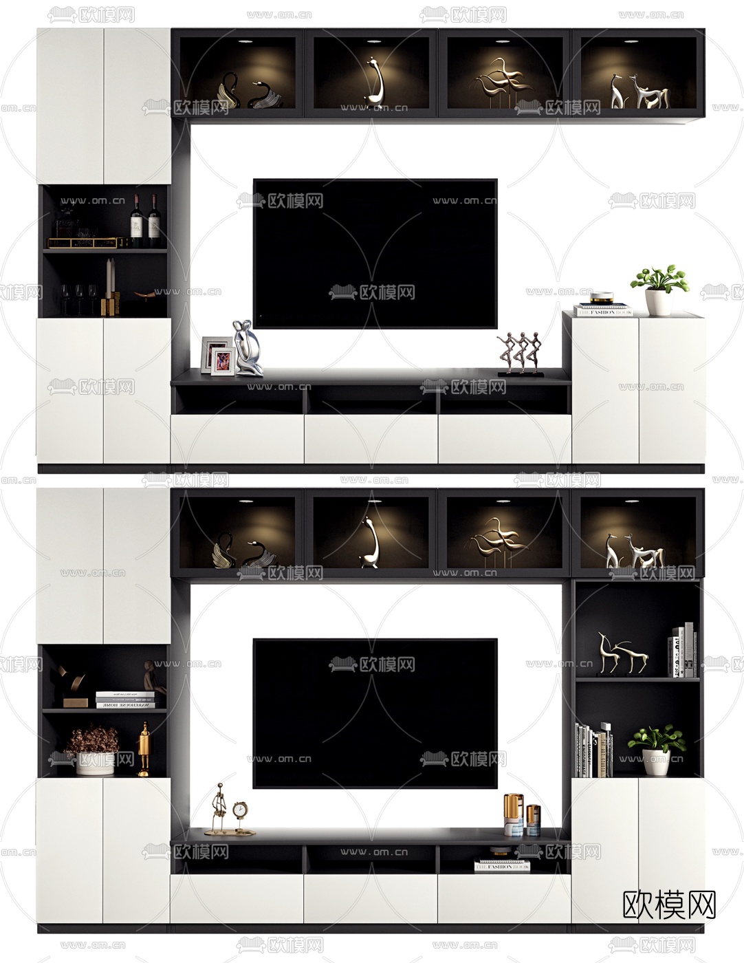 现代轻奢电视背景柜su模型下载（渲染图1）